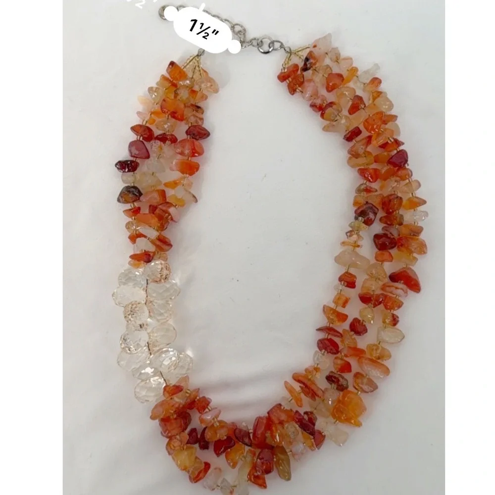 LOFT Orange Stone Chip Multi Strand Necklace Amber Clear Bead Accent Chic 103-63